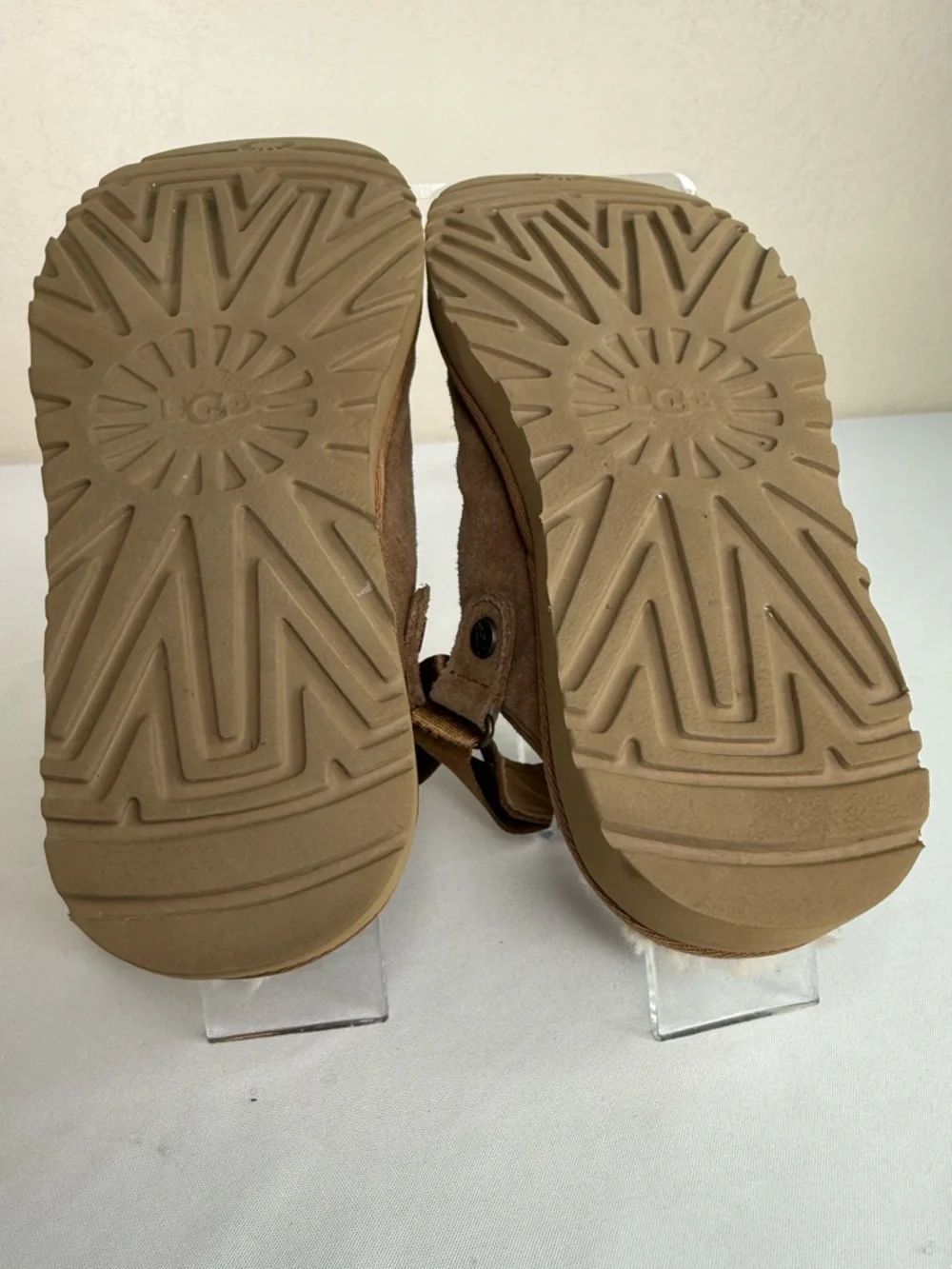 UGG Lanah Chestnut Suede Leather Platform Clogs Mules Fur Lined Slippers Size 9 - Picture 13 of 13